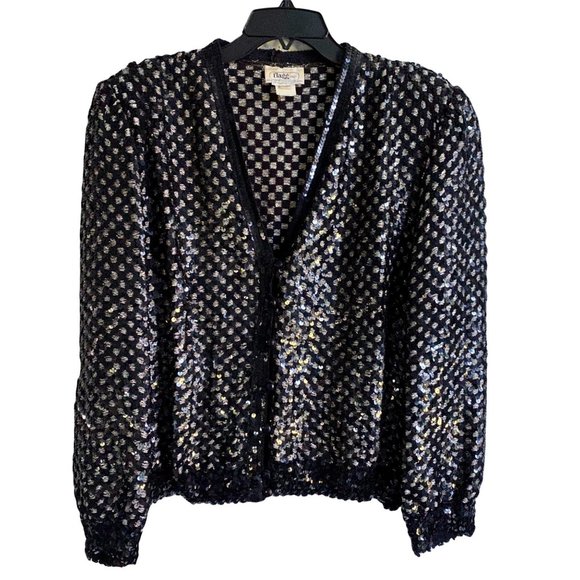 Flagg Etc Jackets & Blazers - Flagg Etc Sequined Jacket Blazer Black and Silver Plus Size